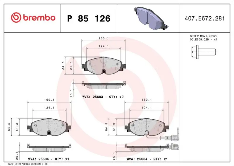 BREMBO P85126X Ön Fren Balatası resmi