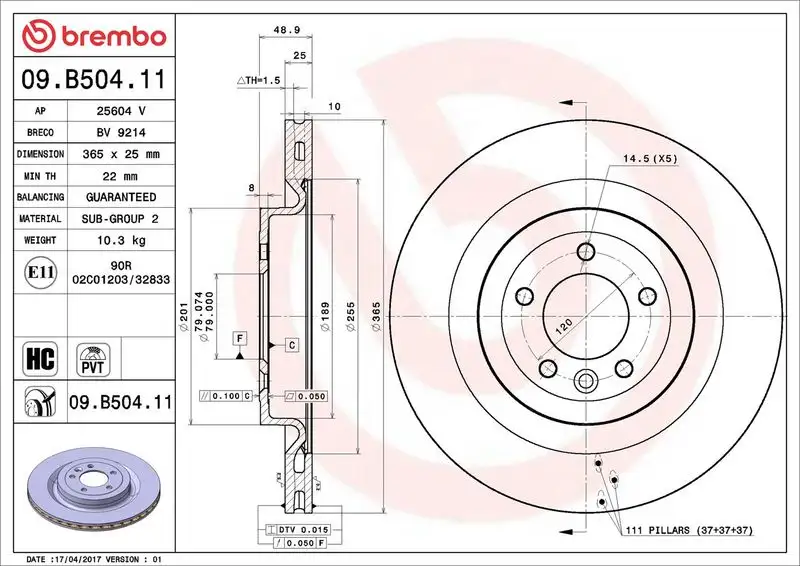 BREMBO 09.B504.11 Arka Fren Diski resmi