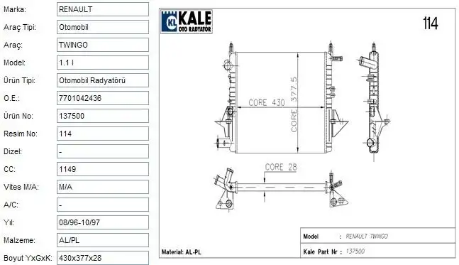KALE 0524242AL Radyatör resmi