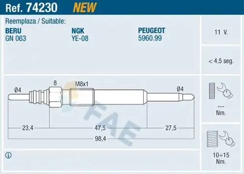 FAE 74230 Kızdırma Bujisi resmi