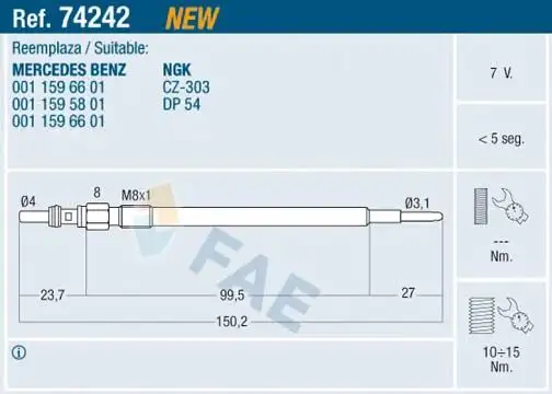FAE 74242 Kızdırma Bujisi A0011595801 resmi