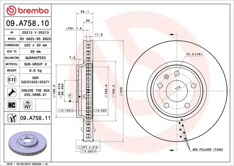 BREMBO 09.A758.11 Ön Fren Diski L8KD615301A resmi