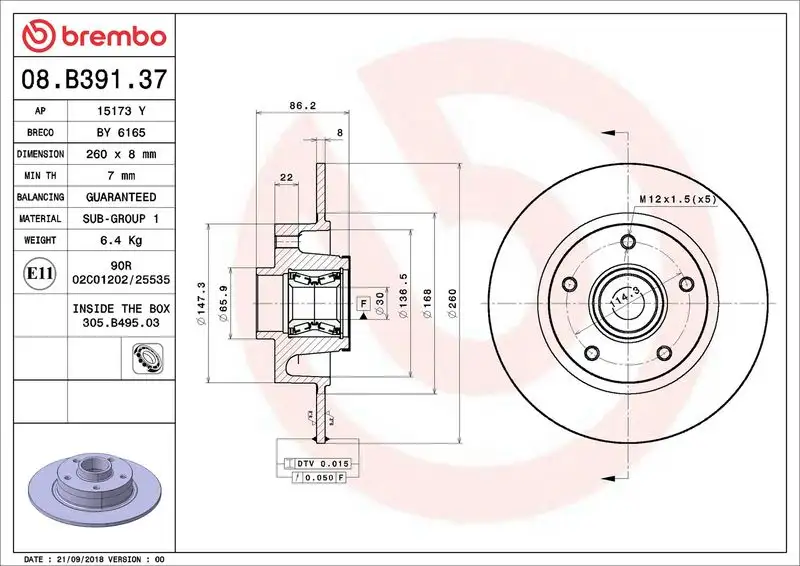 BREMBO 08.B391.37 Arka Fren Diski 432006609R resmi
