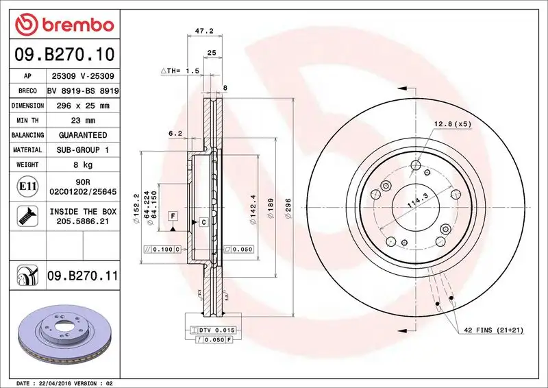BREMBO 09.B270.10 Ön Fren Diski 45251TL1G01 resmi