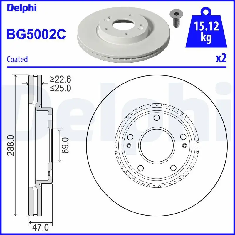 DELPHI BG5002C Ön Fren Diski 51712G4000 resmi
