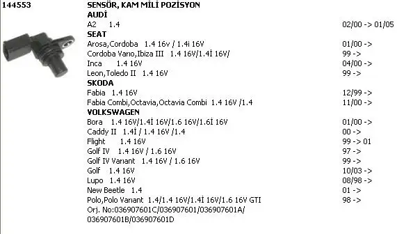 ÜNÜVAR 144553 Eksantrik Sensörü 036907601 resmi