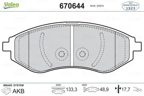 VALEO 670644 Ön Fren Balatası 96534653 resmi
