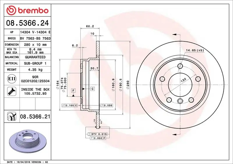 BREMBO 08.5366.24 Arka Fren Diski resmi
