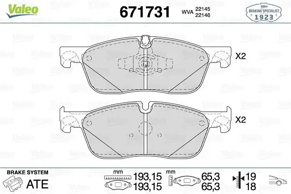 VALEO 671731 Ön Fren Balatası resmi
