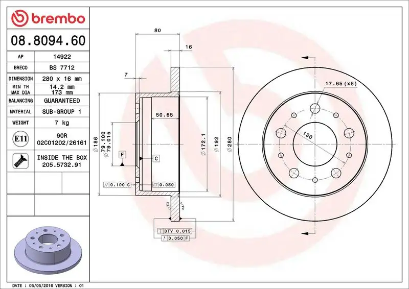 BREMBO 08.8094.60 Arka Fren Diski resmi