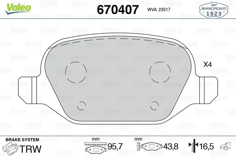 VALEO 670407 Arka Fren Balatası resmi
