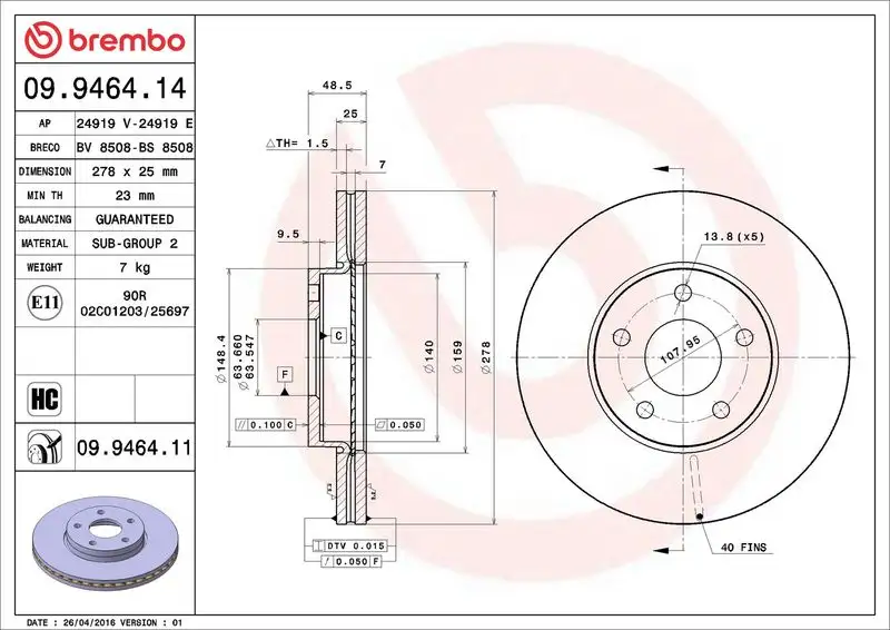 BREMBO 09.9464.11 Ön Fren Diski resmi
