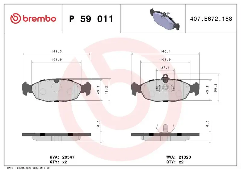 BREMBO P59011 Ön Fren Balatası resmi
