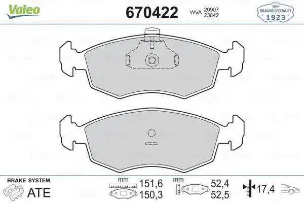 VALEO 670422 Ön Fren Balatası resmi
