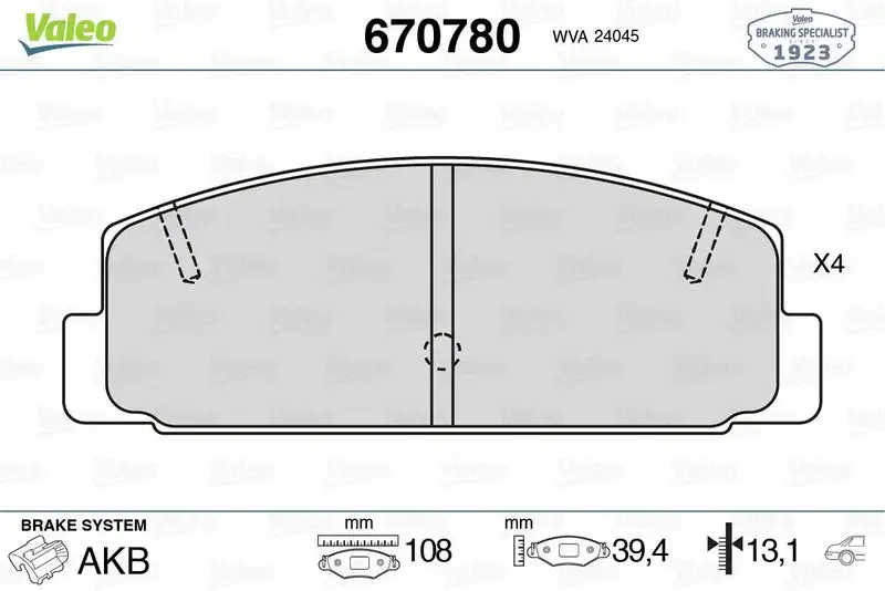 VALEO 670780 Arka Fren Balatası resmi