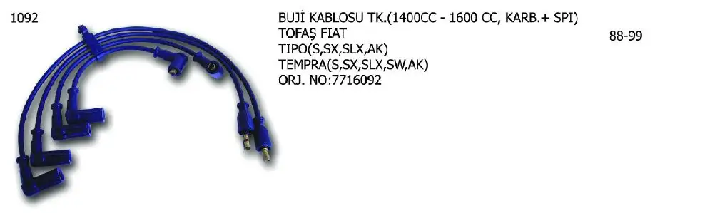 ÜNÜVAR 1092 Buji Kablosu resmi