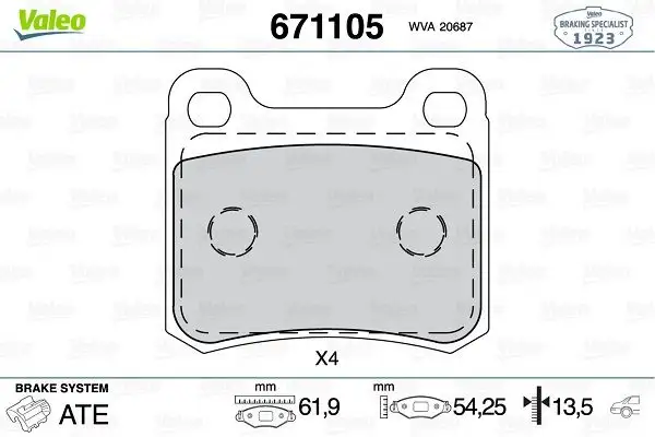 VALEO 671105 Arka Fren Balatası resmi