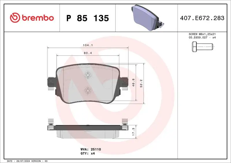 BREMBO P85135 Arka Fren Balatası resmi