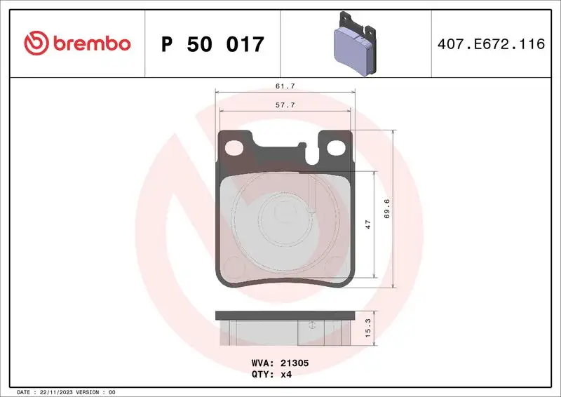 BREMBO P50017 Arka Fren Balatası resmi