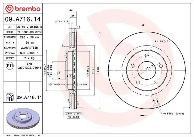 BREMBO 09.A716.14 Ön Fren Diski 40206JD00B resmi