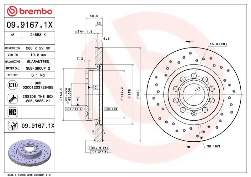 BREMBO 09.9167.1X Ön Fren Diski resmi