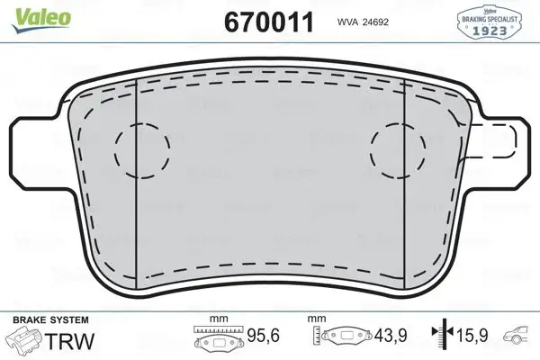 VALEO 670011 Arka Fren Balatası resmi