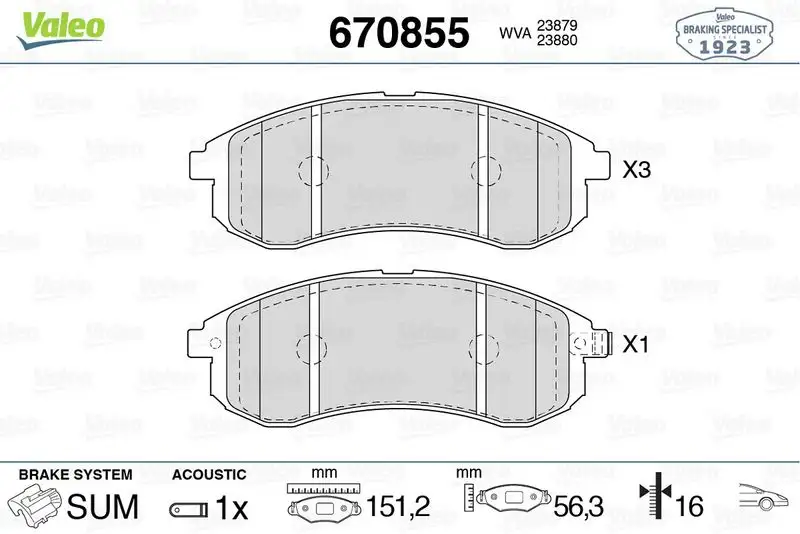 VALEO 670855 Ön Fren Balatası MN102622 resmi