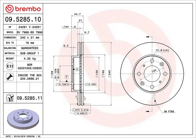 BREMBO 09.5285.10 Ön Fren Diski resmi
