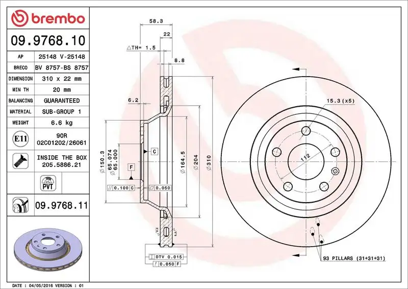 BREMBO 09.9768.11 Fren Diski 8J0615601A resmi