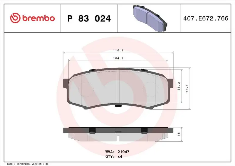 BREMBO P83024 Arka Fren Balatası resmi