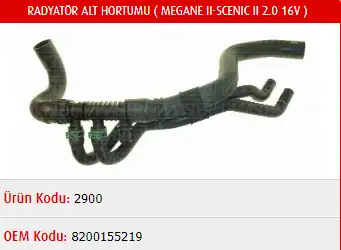 MASTER M2900 Radyatör Alt Hortumu 8200155219 resmi
