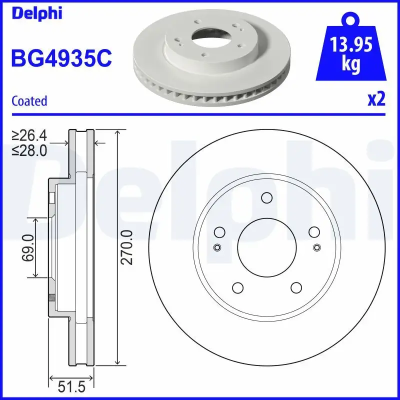 DELPHI BG4935C Ön Fren Diski MN102275 resmi