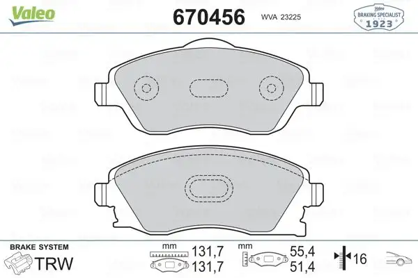 VALEO 670456 Ön Fren Balatası resmi
