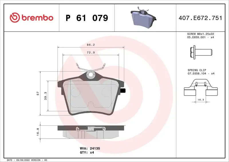 BREMBO P61079 Arka Fren Balatası resmi
