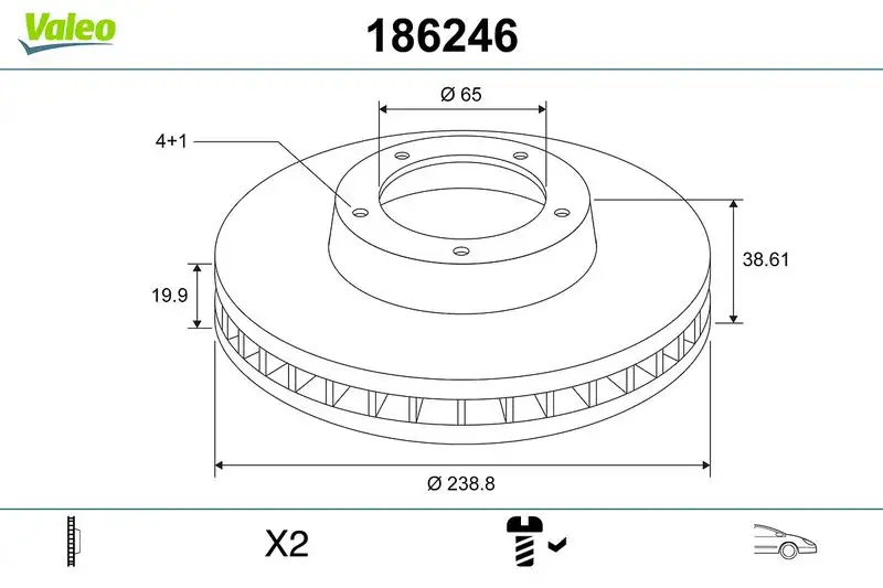VALEO 186246 Ön Fren Diski 6N0615301G resmi