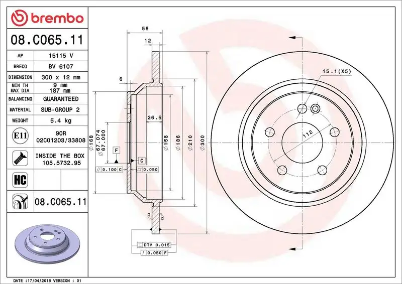 BREMBO 08.C065.11 Arka Fren Diski A4474230412 resmi