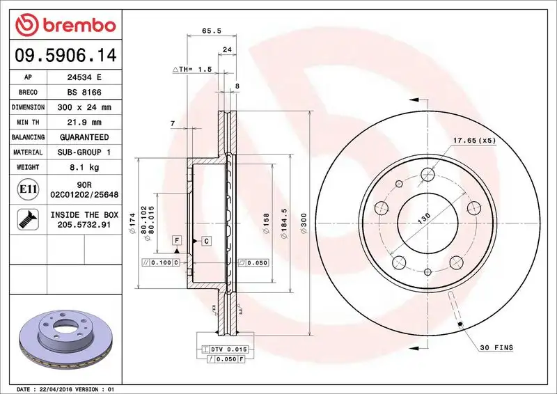 BREMBO 09.5906.14 Ön Fren Diski 4246K3 resmi