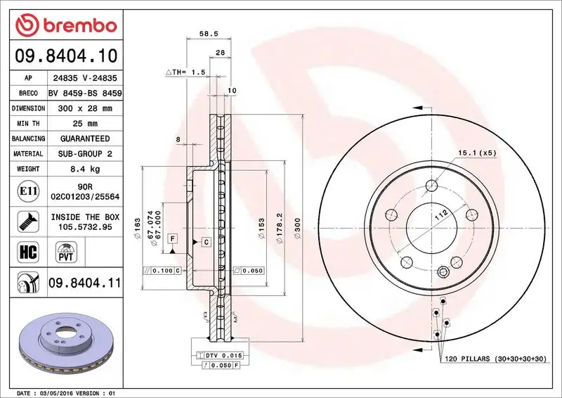 BREMBO 09.8404.10 Ön Fren Diski resmi