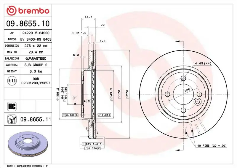 BREMBO 09.8655.11 Ön Fren Diski 34111502891 resmi