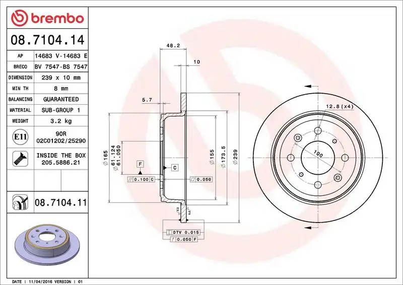 BREMBO 08.7104.14 Arka Fren Diski resmi