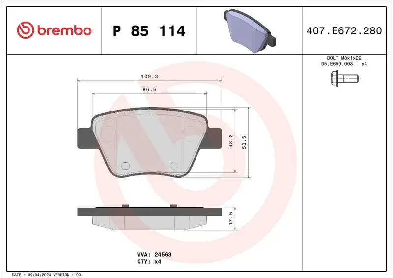 BREMBO P85114 Arka Fren Balatası resmi