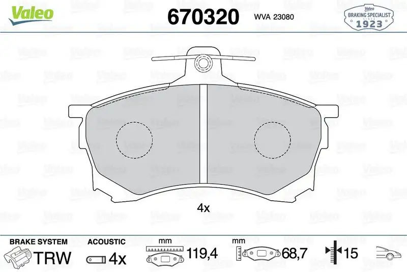 VALEO 670320 Ön Fren Balatası MR290240 resmi