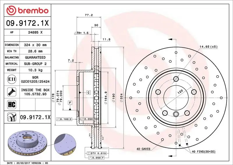 BREMBO 09.9172.1X Ön Fren Diski resmi