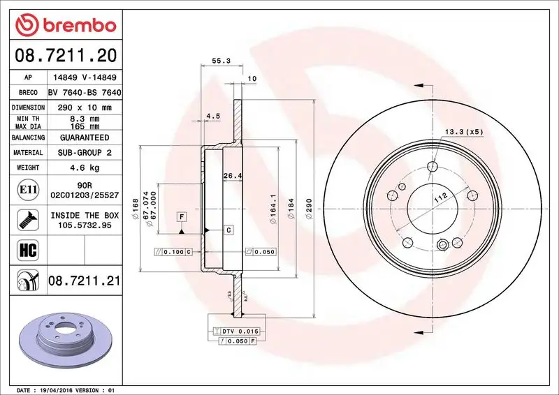 BREMBO 08.7211.21 Arka Fren Diski resmi