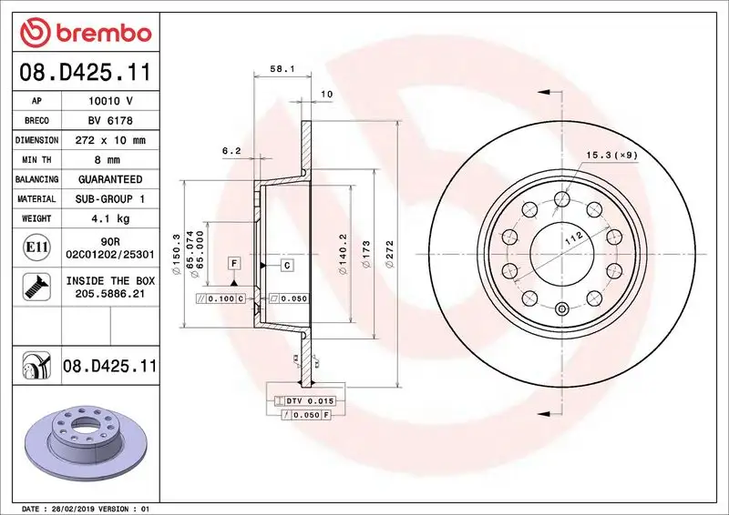 BREMBO 08.D425.11 Arka Fren Diski resmi