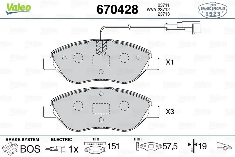 VALEO 670428 Ön Fren Balatası resmi
