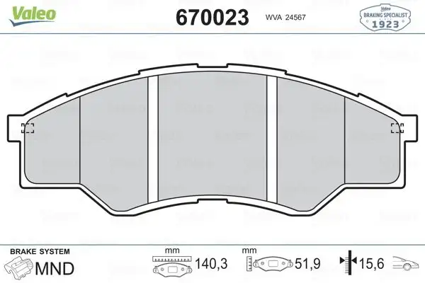 VALEO 670023 Ön Fren Balatası resmi