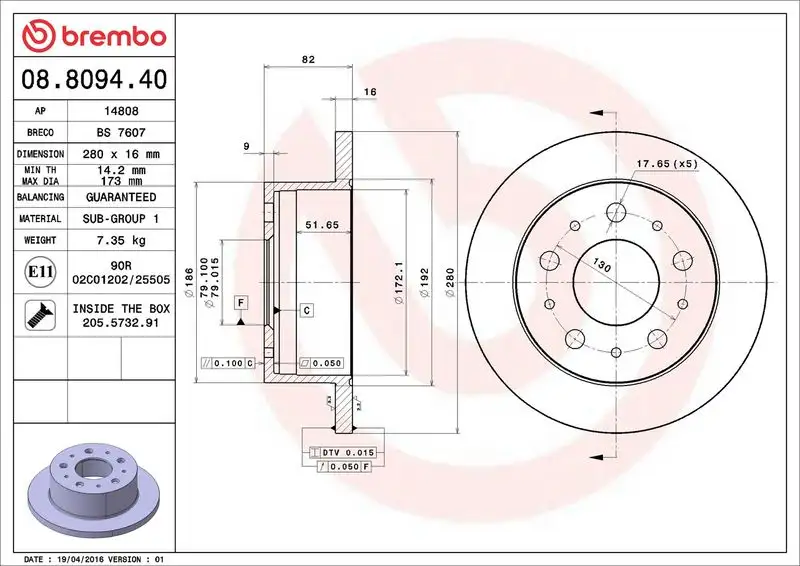 BREMBO 08.8094.40 Arka Fren Diski resmi
