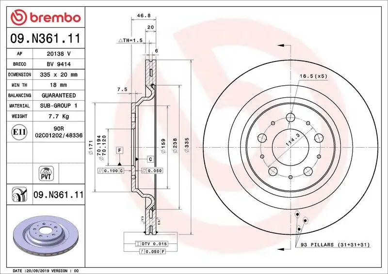 BREMBO 09.N361.11 Arka Fren Diski 104463100D resmi
