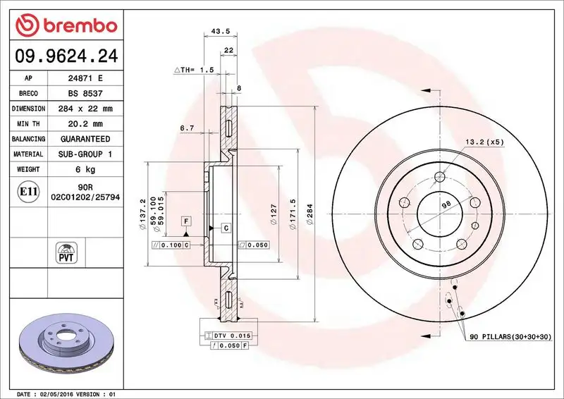 BREMBO 09.9624.24 Ön Fren Diski 71739568 resmi